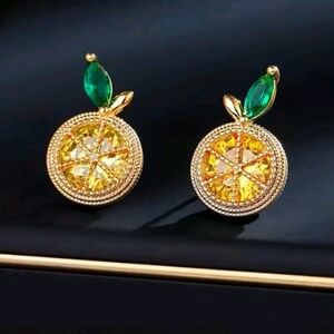 Lemon Earrings with Green Accents